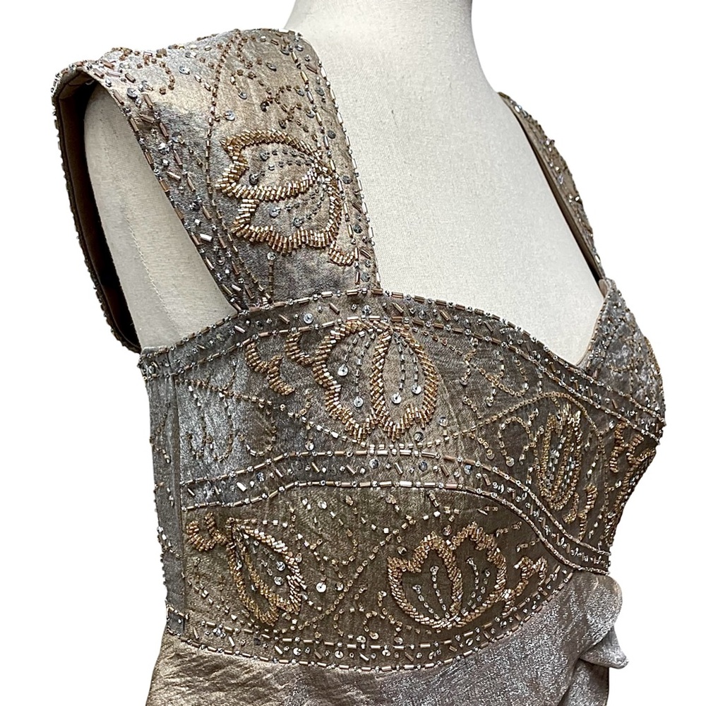 Ignite Evenings By Carol Lin Bead Embellished Tiered Chiffon Gown Taupe … - Picture 4 of 12